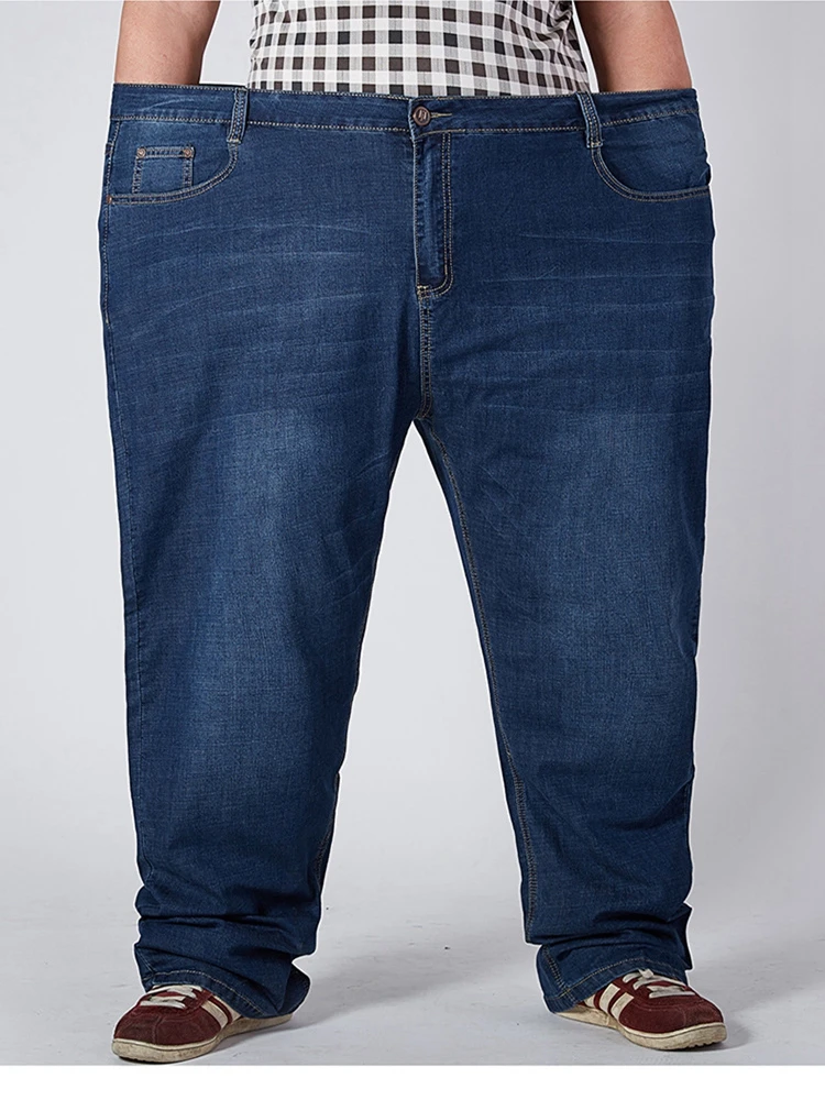 Autumn plus size casual jeans 150kg10XL 9XL fashion men's high waist elastic zipper loose new straight jeans.