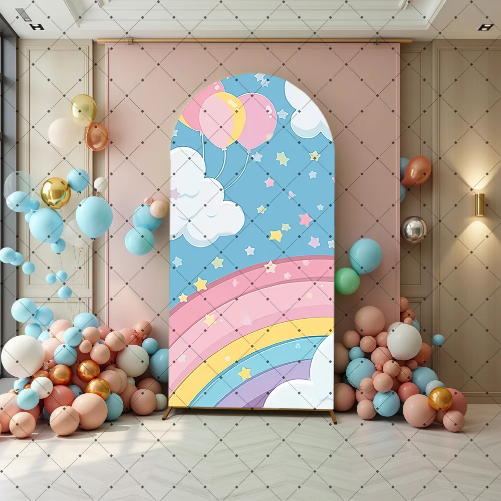 Unicorn Arch Backdrop Cover Spandex Fitted Elastic Fabric Rainbow Baby Shower Girls Birthday Party Decoration Arch Background