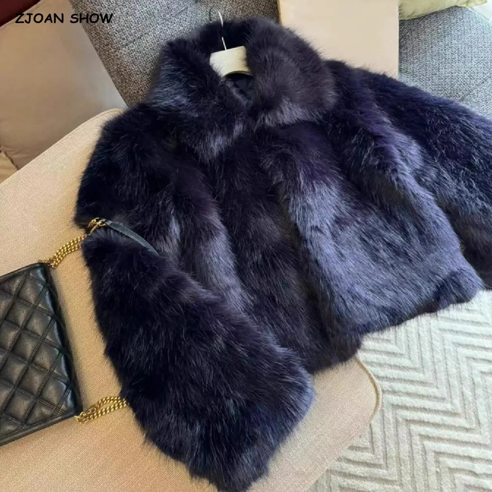 Winter Vintage Bluepurple Hairy Shaggy Faux Fur Coat The Spice Girls Full Sleeve Lapel Furry Warm Jacket Women Short Outercoat