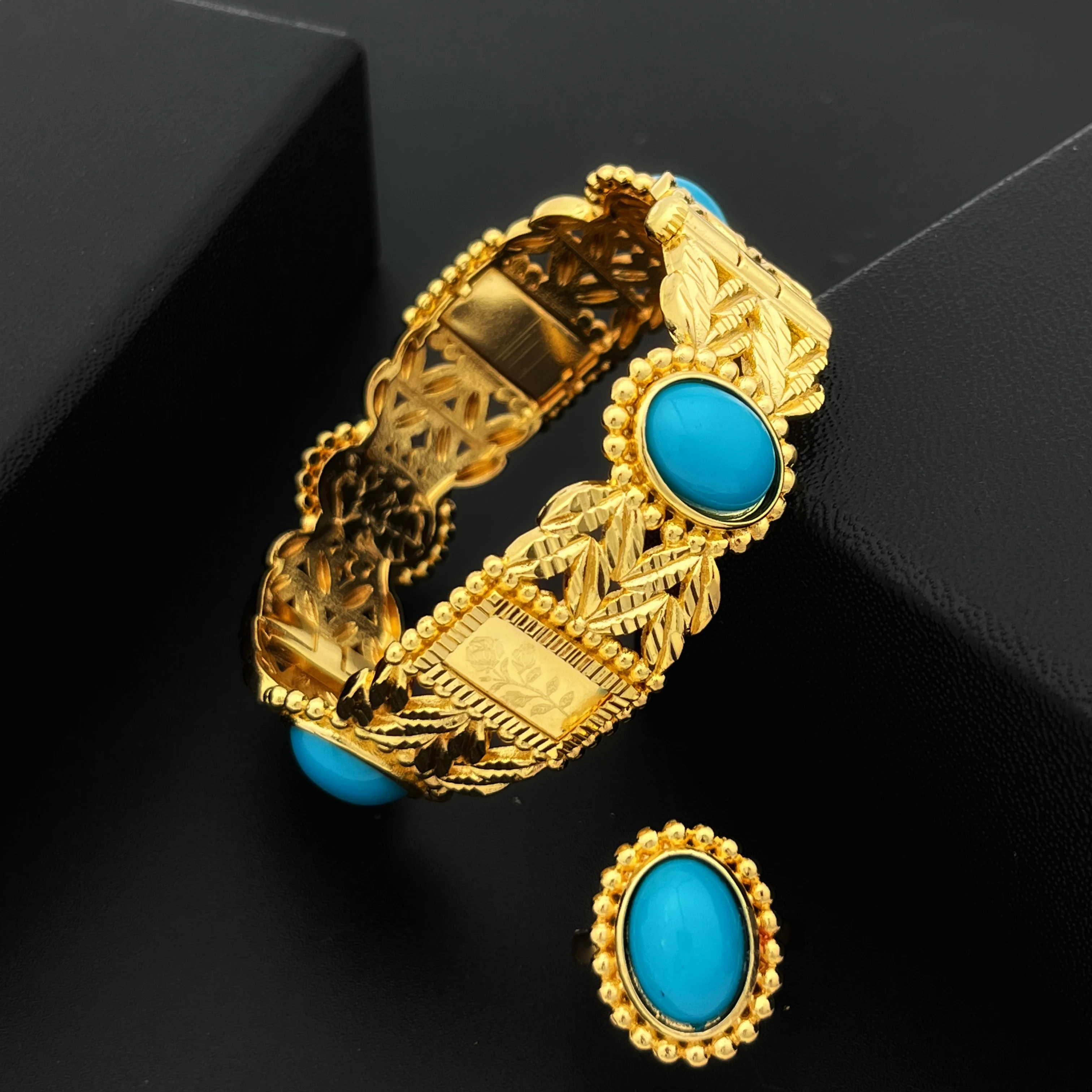 JRH Summer For Women Dubai Wedding Plated-Gold Color Bangle Ring Jewelry Set African Gift Bridal Jewelrly Luxury Unique Jewelry