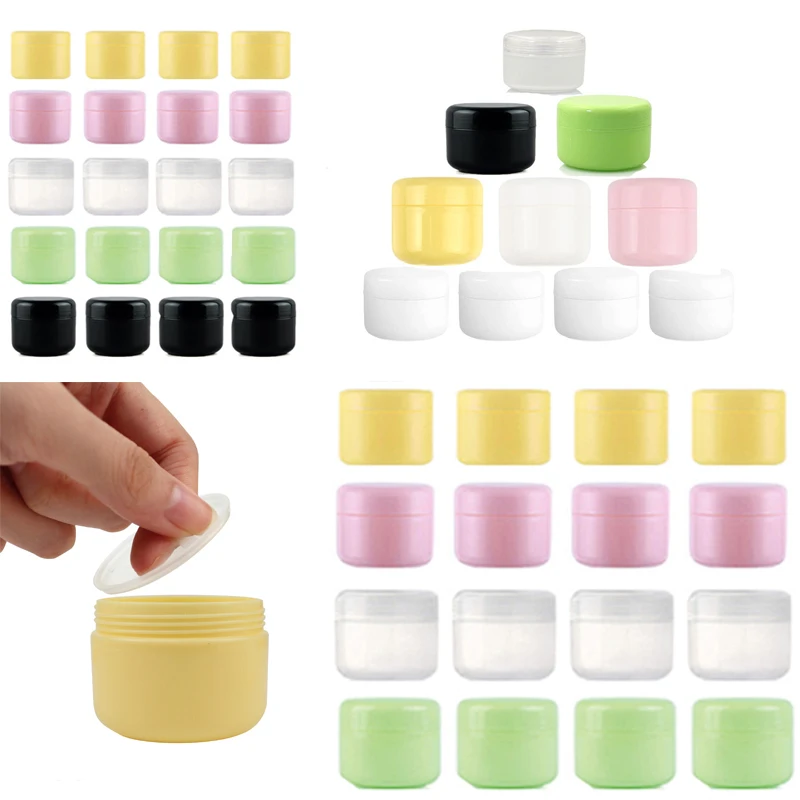 

50PCS 10g-100g Refillable Empty Plastic Cosmetic Jars Pot w/ Inner Liners Sample Jar Travel Container For Creams Lotion Makeup