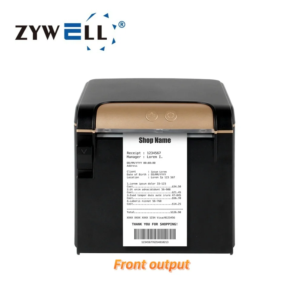

ZYWELL ZY608 Desktop 80 mm Thermal Receipt Printer Pos System Front Output BT+WIFI Restaurant Bill Printer
