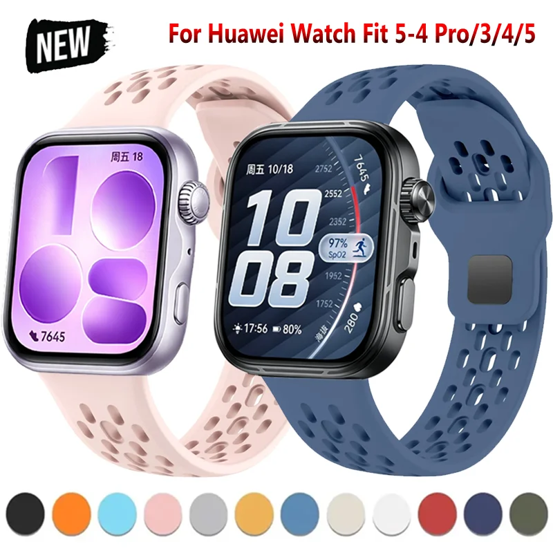 Silikonarmband für Huawei Watch Fit 5/4/3, atmungsaktiv, bequem, verstellbar, langlebiges Armband für Huawei Watch Fit 4 5 Pro Correa