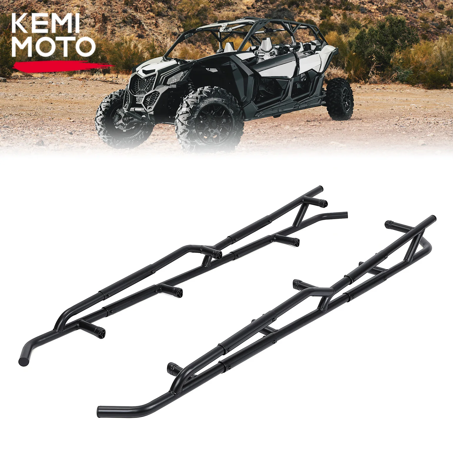 

KEMIMOTO UTV Nerf Bars Rock Sliders for Can-Am Maverick X3 Max R RR 4 Doors 2017+ Metal Combination Side Bumper Protector Guard