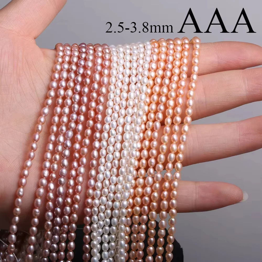 

2.5-3.8mm AAA 36cm Natural Freshwater Pearl Beads High Quality Rice Shape Punch Make Jewelry DIY Bracelet Necklace Accessories