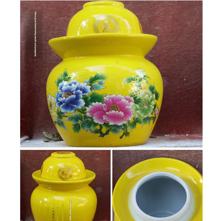 Chinese water sealed pickled Chinese cabbage jar Jingdezhen porcelain small, medium and large double lid sealed pickle jar