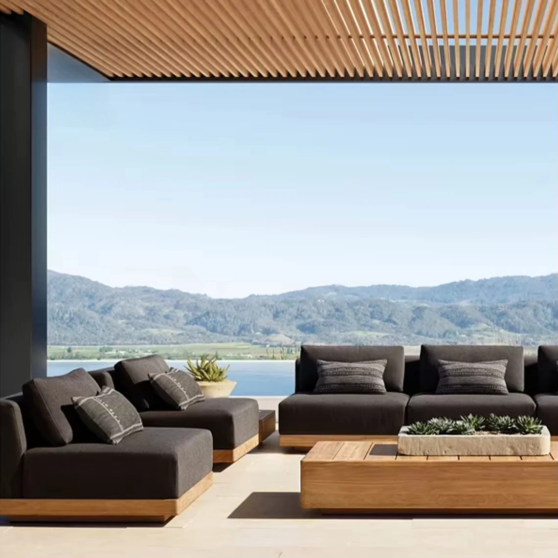 Customizable Modern Outdoor Teak Furniture Segmented Combination Eco-Friendly Sofa Set Living Room Dining Courtyard Park Hotel