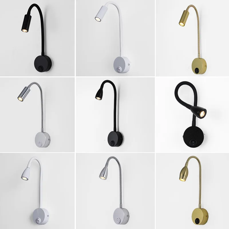 Hotel Bedside Hose Wall Lamp LED Gooseneck Spotlight Study Bedroom Reading Light Hose Ceiling Lights LED 3W Serpentine Spotlamp