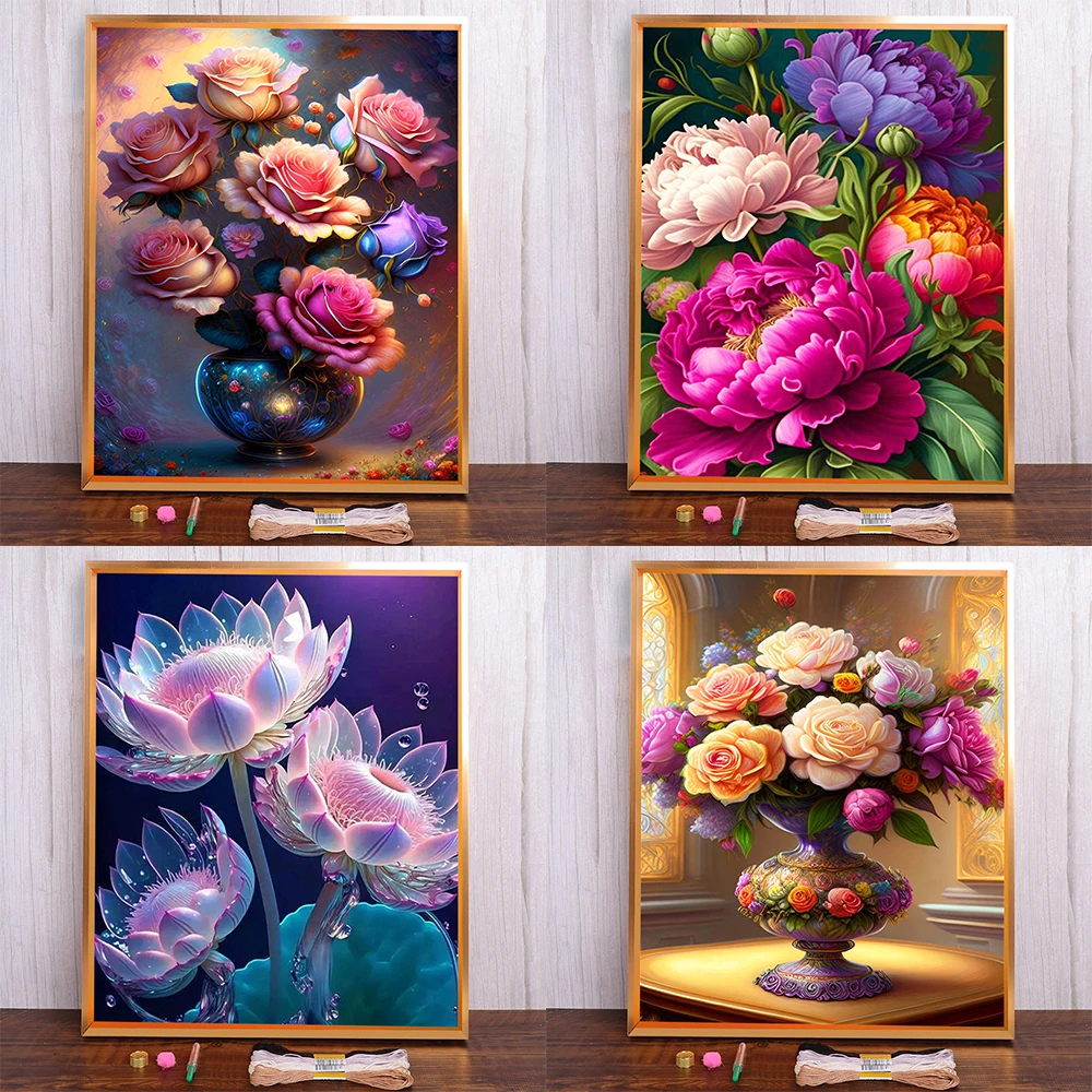 Flowers Peony Printed 11CT Cross-Stitch Full Kit Embroidery DMC Threads Handicraft Sewing Craft Hobby For Adults Jewelry Gift