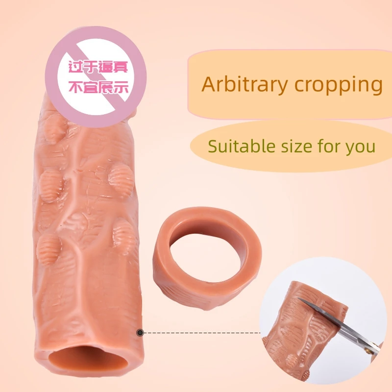 

Multi Purpose Male Elongated Thickened Wolf Tooth Penis Cover Customizable Cutting Length Penile Ring Female Masturbation dildo