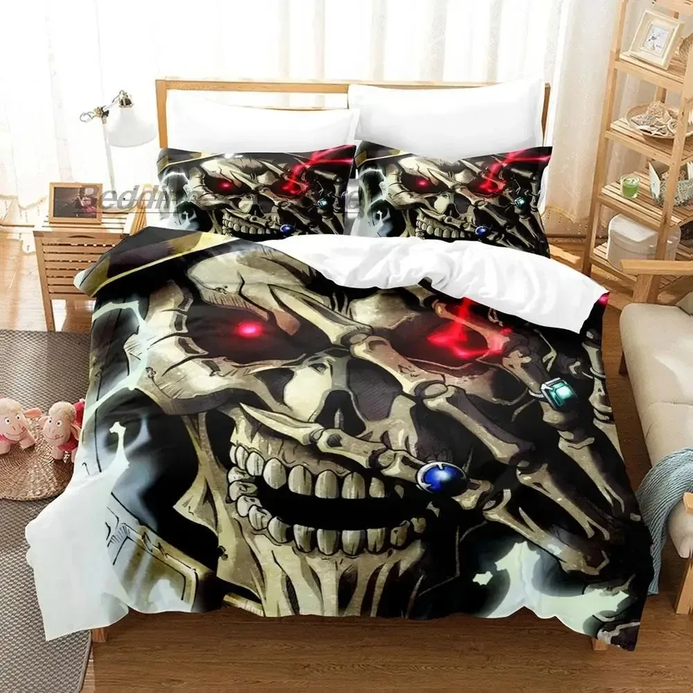 OVERLORD Bedding Set Single Twin Full Queen King Size Bed Set Aldult Boys Bedroom Duvetcover Sets 3D Print Skeleton Anime New
