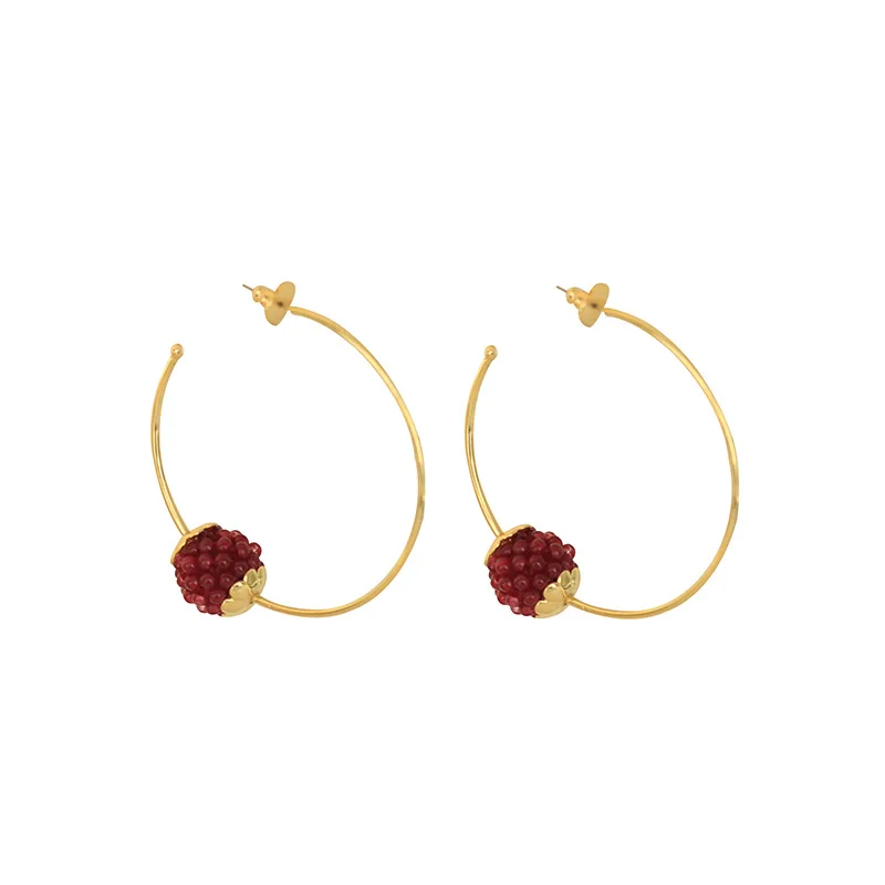 

2024 Creative Pastoral Style Fashion Sweet Earrings Light Luxury Fruit Mulberry Raspberry Half Circle Exaggerated BigC-type Hoop