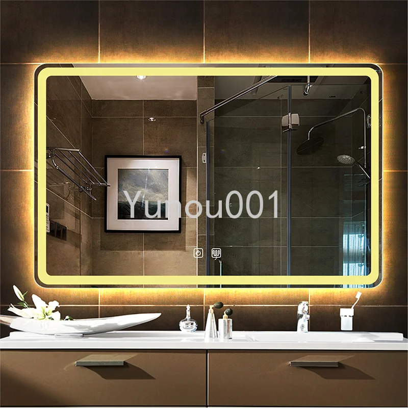 Rectangular Bathroom Intelligent Mirror WIth Three Color LED Anti Fog Makeup Mirror Backlight Touch Switch Dimming Makeup Mirror