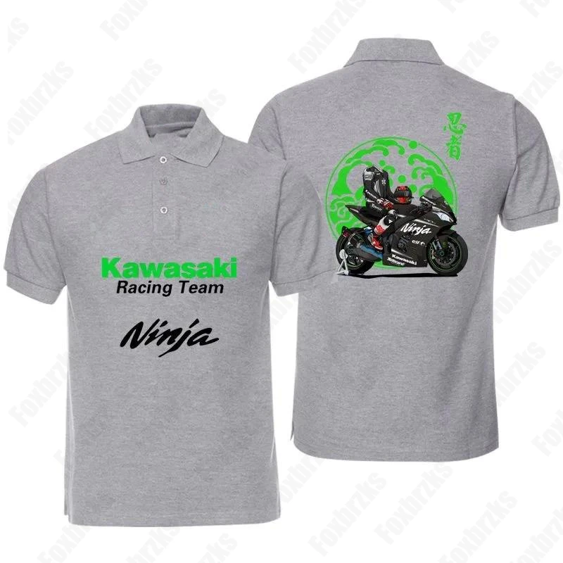 جديد كل مباراة Kawasakis دراجة نارية قصيرة الأكمام قميص بولو للرجال والنساء سباق المشجعين تي شيرت الدراجات ملابس بأكمام قصيرة