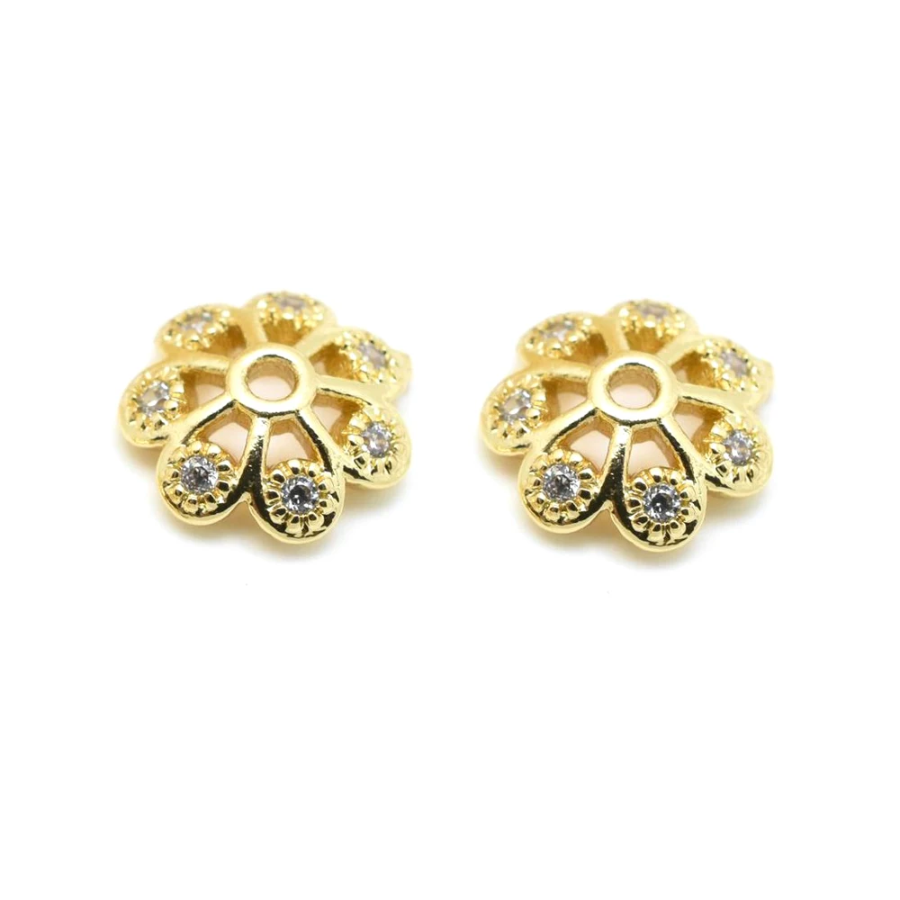 20PCS 18K Gold Color Brass and Zircon Flower Beads Caps High Quality Diy Jewelry Making Supplies Necklace Earrings Accessories
