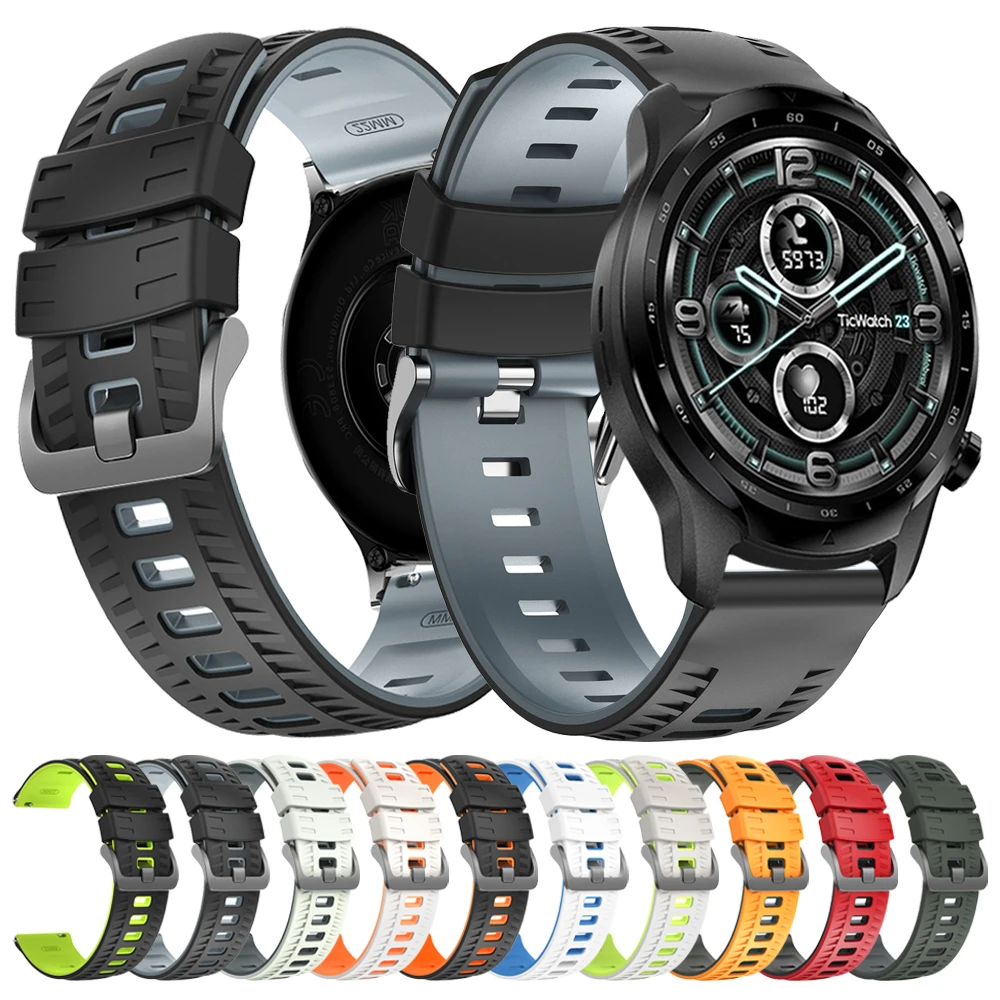 Two-Tone 22Mm Sports Silicone Strap For Ticwatch Gtx S2 E2 GTH2 Gtw Pro 2021 Wa…