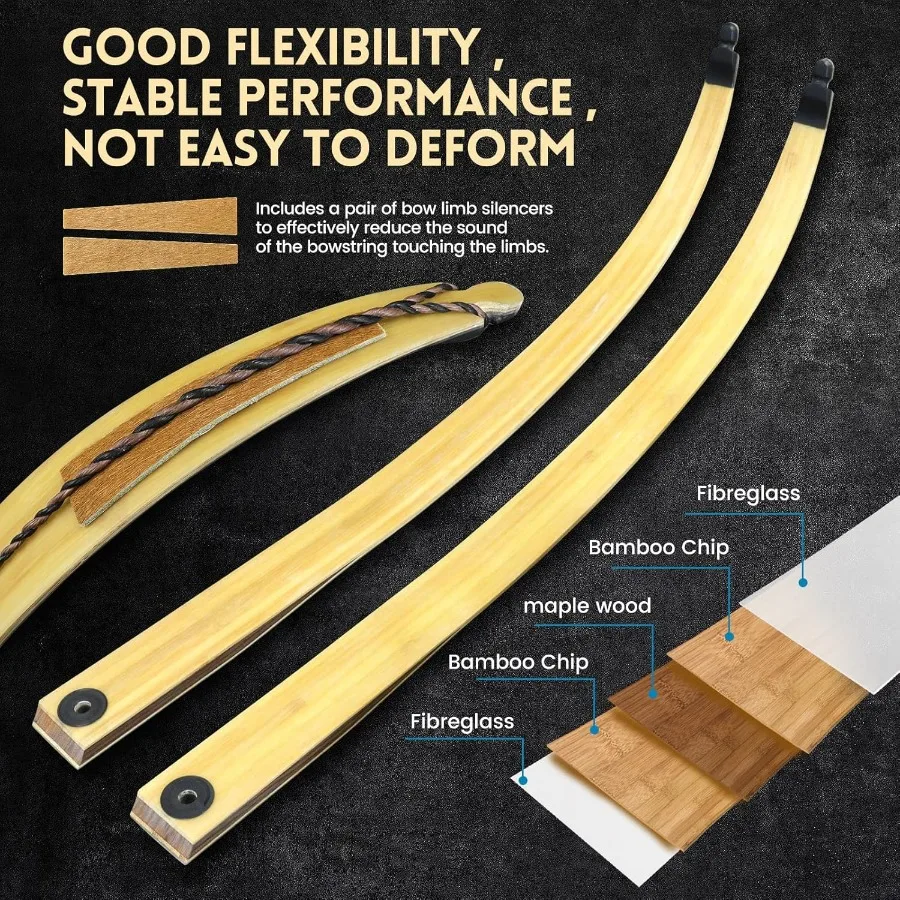 oubert Black Hunter Bow 60 Inch Archery Takedown Recurve Bow 20-60 Lbs Right Hand Hunting Bow with Stringer Tool Wooden Riser A