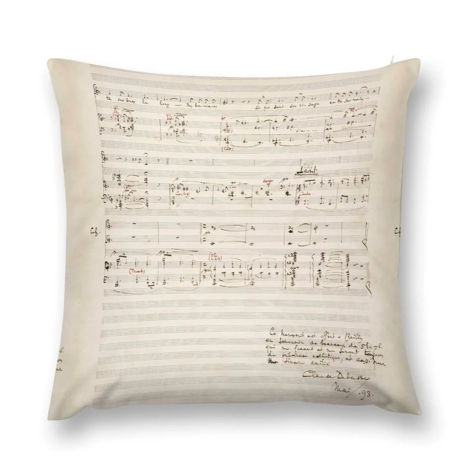 Debussy Claude Debussy original handwritten score 2 of 2 Throw Pillow Sofa Cushion Custom Cushion pillow