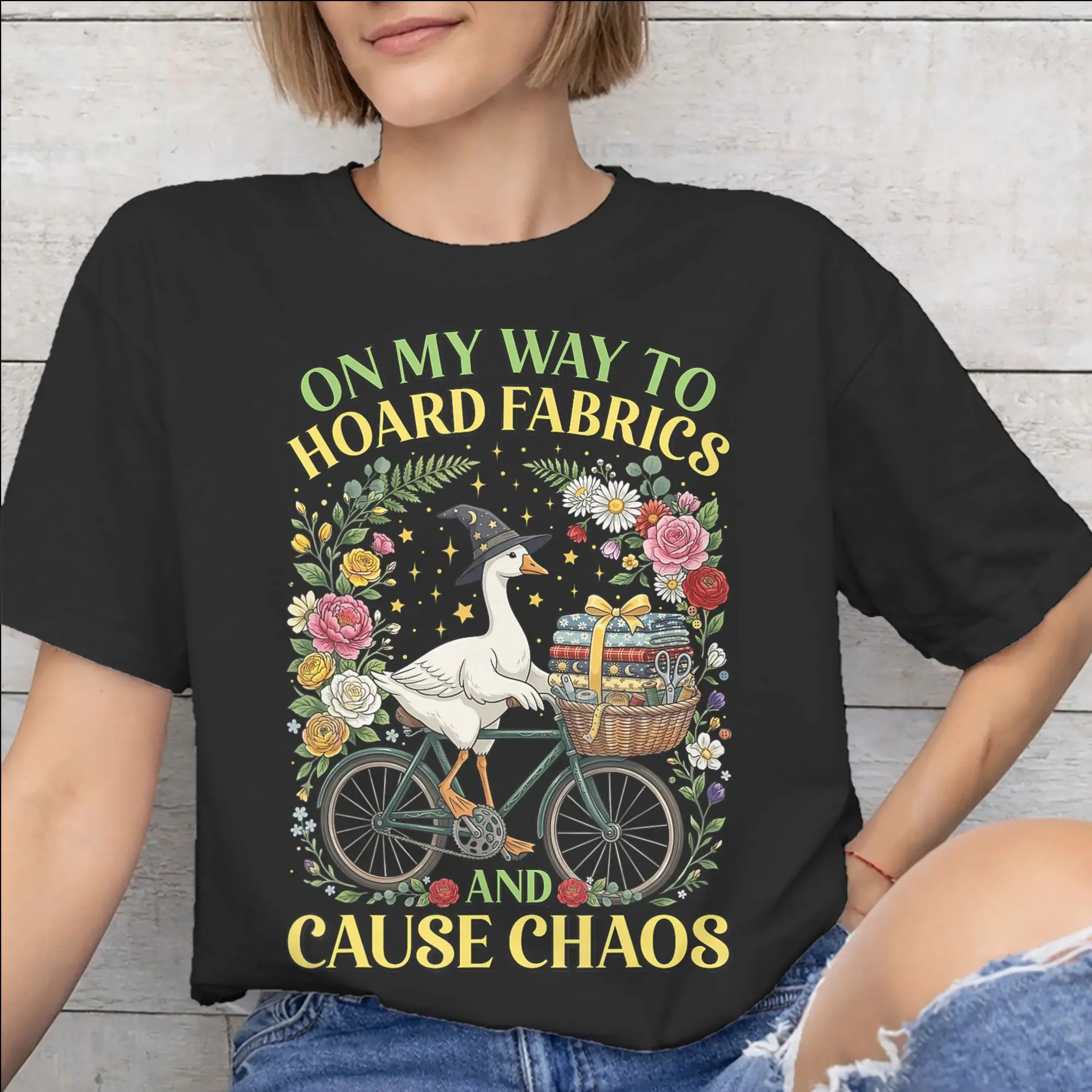 Men Women Graphic On My Way to Hoard Fabrics and Cause Chaos  Tee T Shirt Cotton  T-shirts Clothing