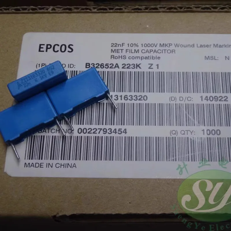 

5PCS EPCOS 0.022uf/1000v 22nf 223 10% New 15mm film capacitor B32652A223K