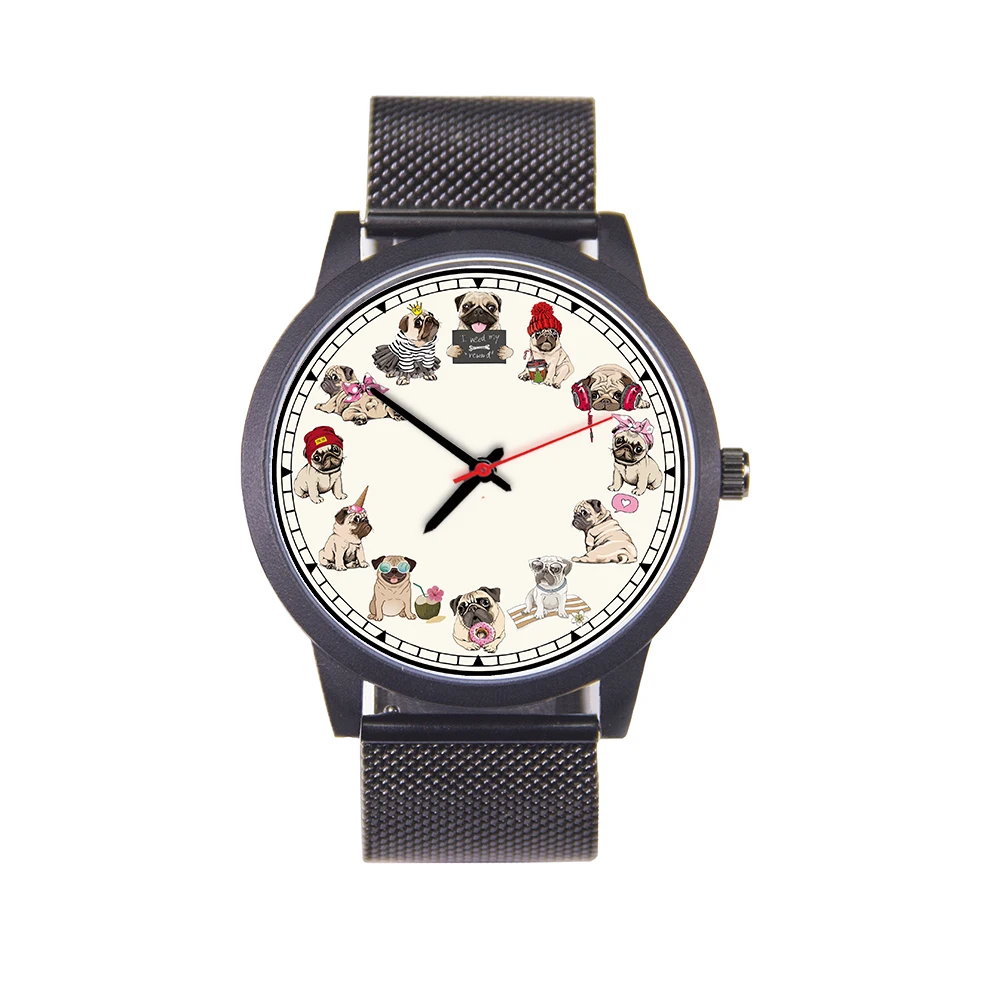 

Мужские часы с мопсом, мужские наручные часы, оригинальные мужские часы из розового золота, черная собака, подарок для домашних животных, новые мужские часы, серебряный выбор, часы