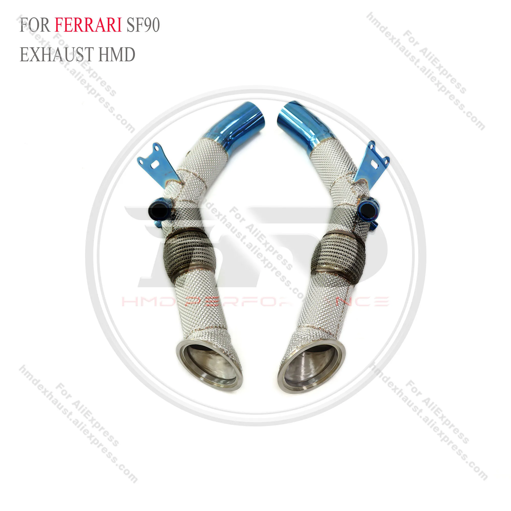 Sistema de escapamento HMD Downpipe de alto desempenho de fluxo para Ferrari SF90 3.9T 2019 com tubo de corrida de proteção térmica
