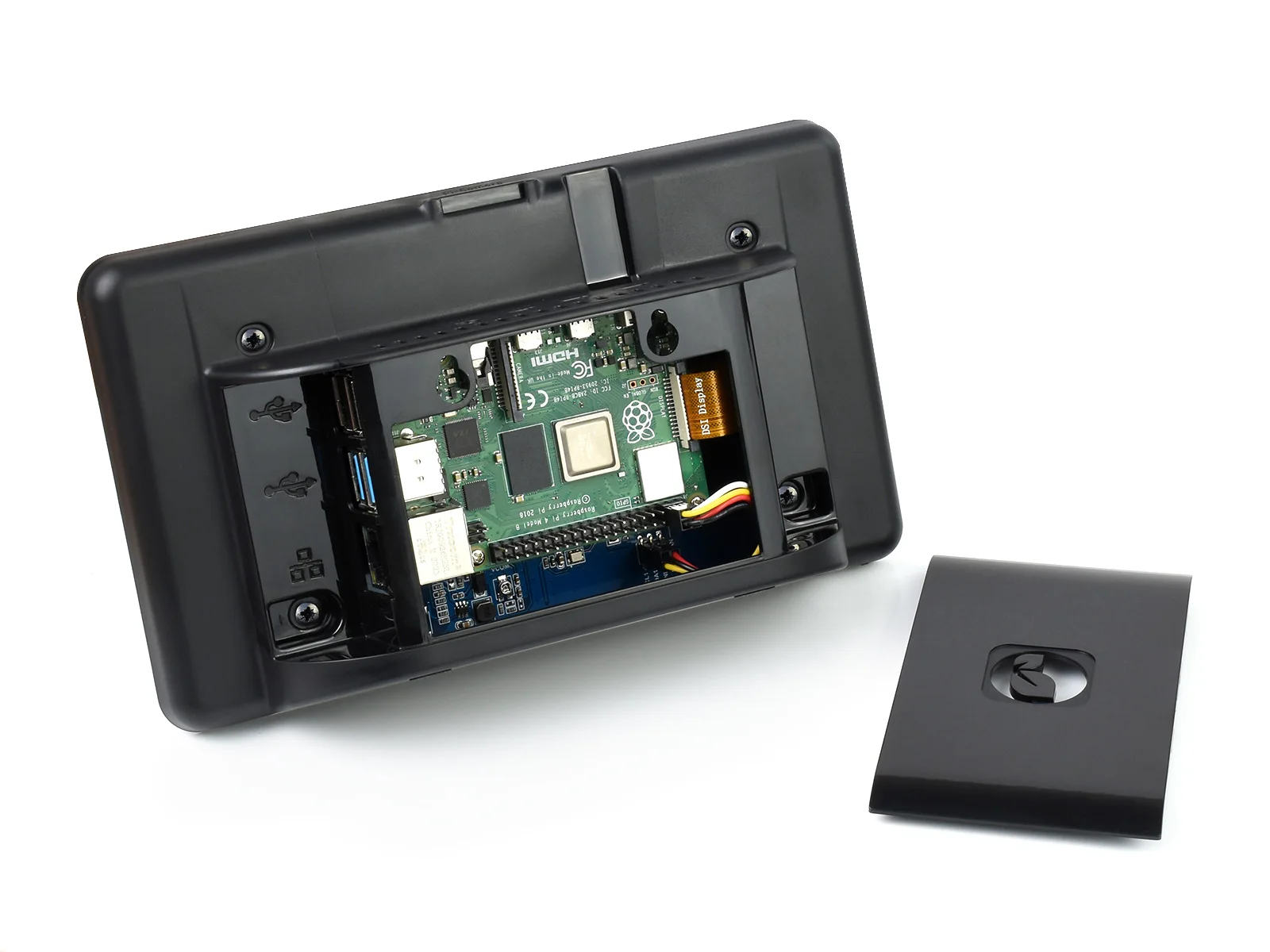 شاشة IPS تعمل باللمس بالسعة مقاس 7 بوصات لـ Raspberry Pi، مع حافظة حماية باللون الأسود/الأبيض، وواجهة DSI مقاس 1024 × 600