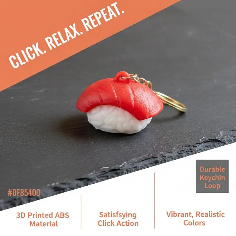 1 Stück Sushi 3D-gedruckter Clicker-Schlüsselanhänger, niedliche Simulation, umweltfreundlicher Fidget-Schlüsselring aus PLA, verschiedene Stile, Stressabbau-Taschenanhänger – Detail 4