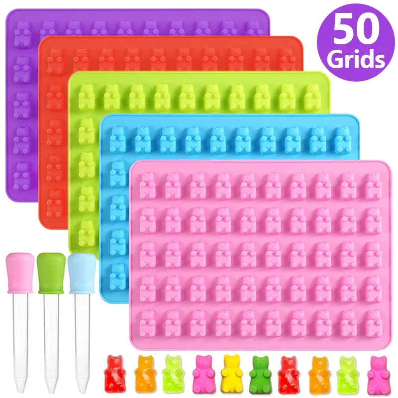 Silicone Gummy Bear Mold Chocolate Dessert Mould with Dropper DIY Mini Bears Fondant Candy Cake Decoration Kitchen Baking Tools