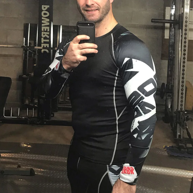 Men's Fitness Clothing Sun Protection Compression Sportswear Second Skin Rashgarda MMA Long Sleeves Sports Leggings Running suit