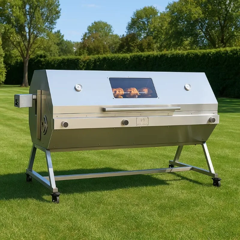 

Santa Maria Style Charcoal Grill with Gas Spit Rotisserie - Height Adjustable, Stainless Steel for Outdoor BBQ