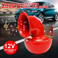 Car Horn Red Electric Bull ABS Metal 200DB 12V For Trucks Trains Boats Motorcycle Super Loud Raging Sound Accessory