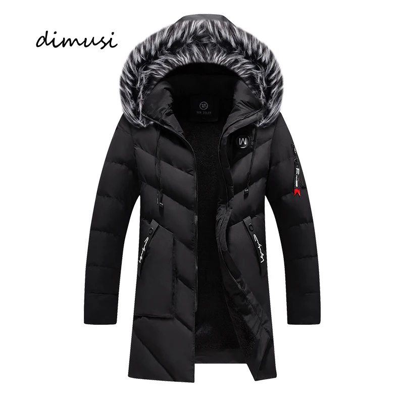 DIMUSI Winter Men's Long Jacket Fashion Men Fur Collar Thermal Classic Coats Casual Warm Windbreaker Padded Jackets Men Clothing