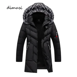 Dimusi winter männer lange jacke mode männer pelz kragen thermische klassische mäntel lässig warme wind jacke gepolsterte jacken männer kleidung