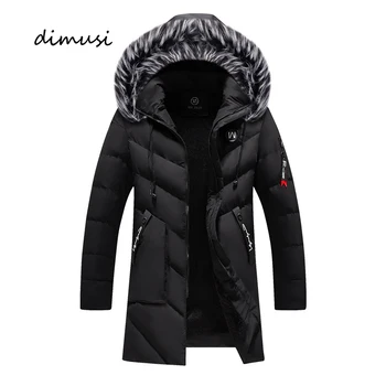 DIMUSI Winter männer Lange Jacke Mode Männer Pelz Kragen Thermische Klassische Mäntel Casual Warme Windjacke Gepolsterte Jacken Männer Kleidung