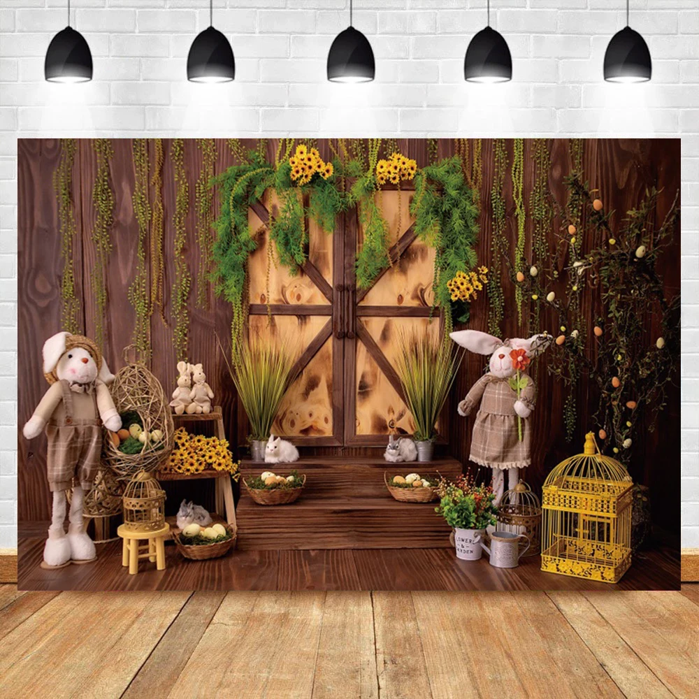 Frühling Ostern Tag Eier Blumen Fotografie Prop Kaninchen Grün Rasen Holz Bord Baby Party Foto Hintergrund Familie Foto Hintergrund