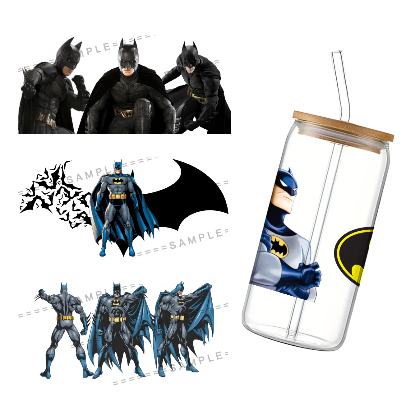 DC Batman UV DTF Cup Wrap for 16Oz Libbey Comic Book Superhero Glass Can DIY Transfer Sticker