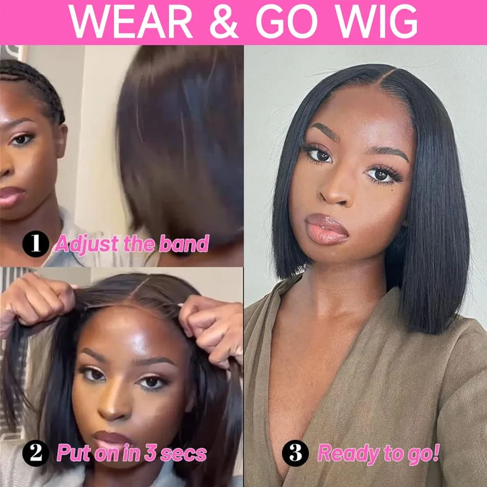 14Inch Short Glueless Wig Human Hair Ready To Wear Bone Straight Cheap Wigs Bob Straight PreCut HD Lace Frontal 180% Wigs OnSale