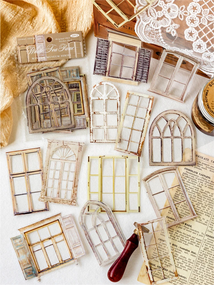 20 Stück PET-Material für Türen und Fenster, Aufkleber für Junk-Journal, Planer, Scrapbooking, Vintage, dekorativ, DIY-Bastelmaterial – Detail 18