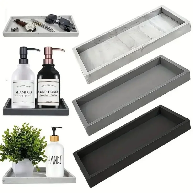 

Silicone tray for bathroom countertops hand sanitizer shampoo storage and jewelry display tray for decorative storage Practical