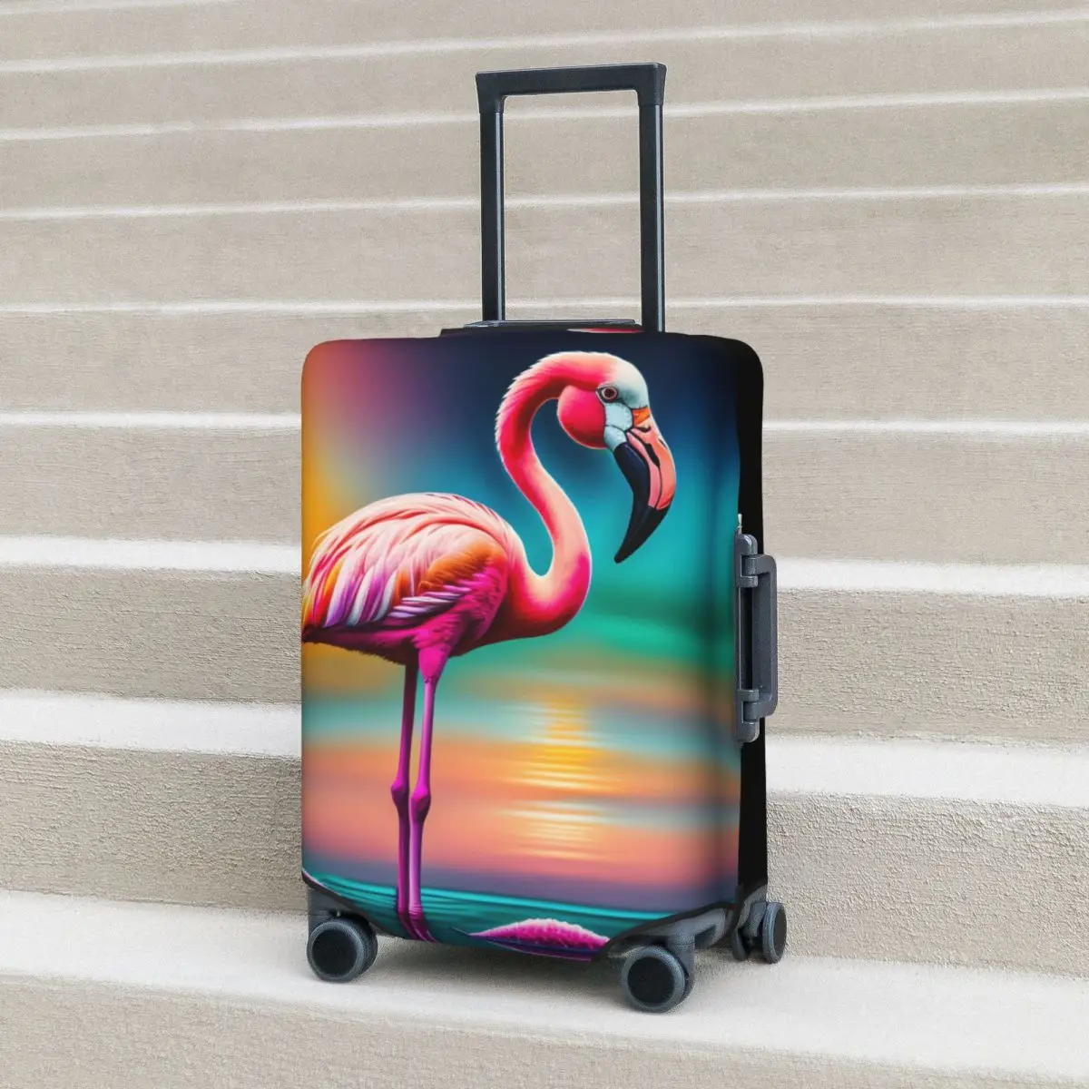 

Pink Flamingo Suitcase Cover blue sky sun Useful Cruise Trip Protector Luggage Accesories Flight