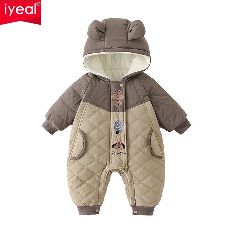 

IYEAL зимняя детская милая одежда, комбинезоны для мальчиков, теплые комбинезоны с капюшоном для новорожденных, одежда для детей, верхняя одежда