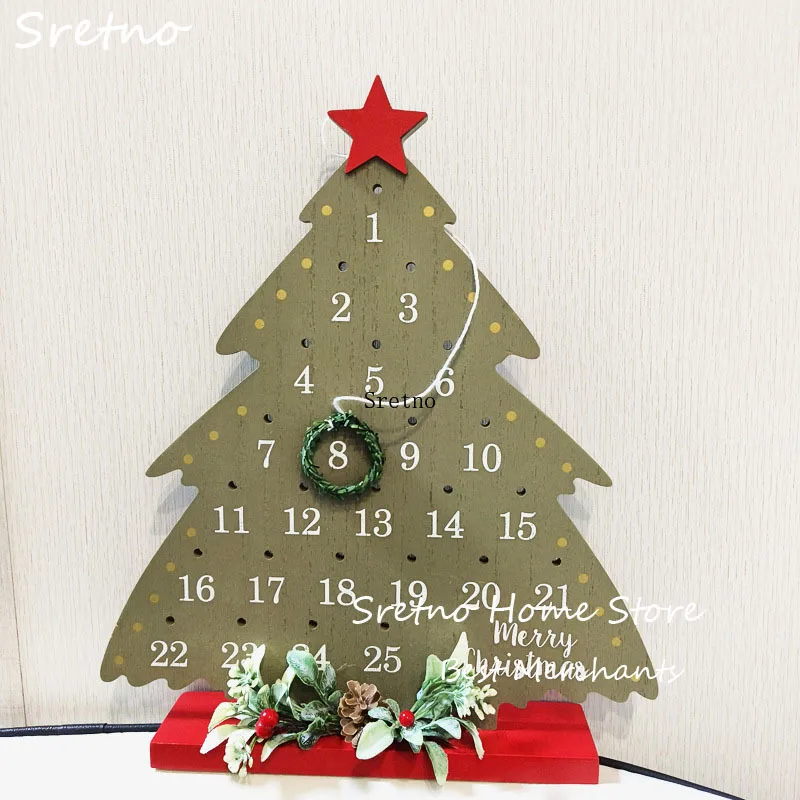 

SRETNO Christmas Tree Calendar Wooden Ornaments Advent Calendars Christmas Home Decorations Wooden Crafts Calendario Adviento