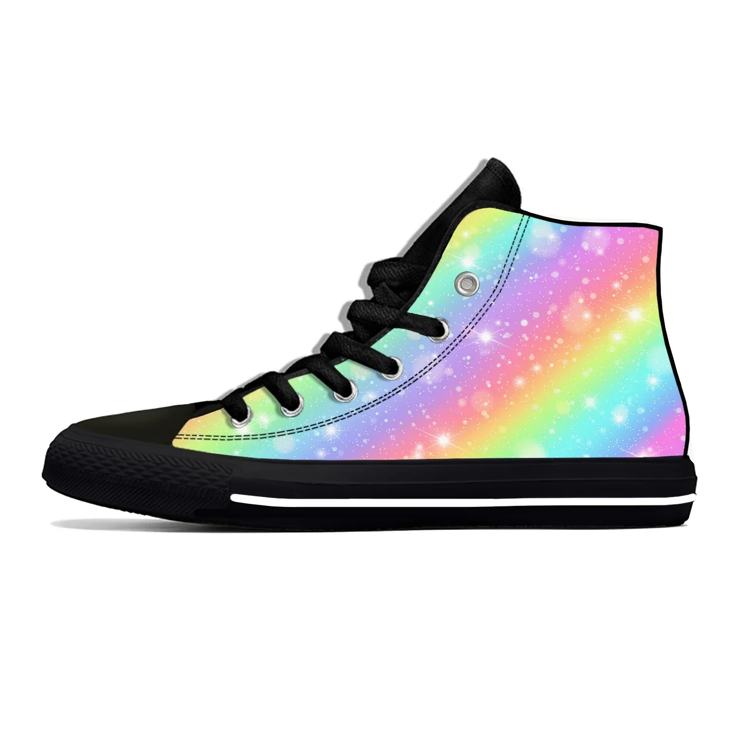 Rainbow Glitter Lightweight Cloth 3D Print Funny Fashion High Top Canvas Shoes Mens Womens Teenager Casual Breathable Sneakers