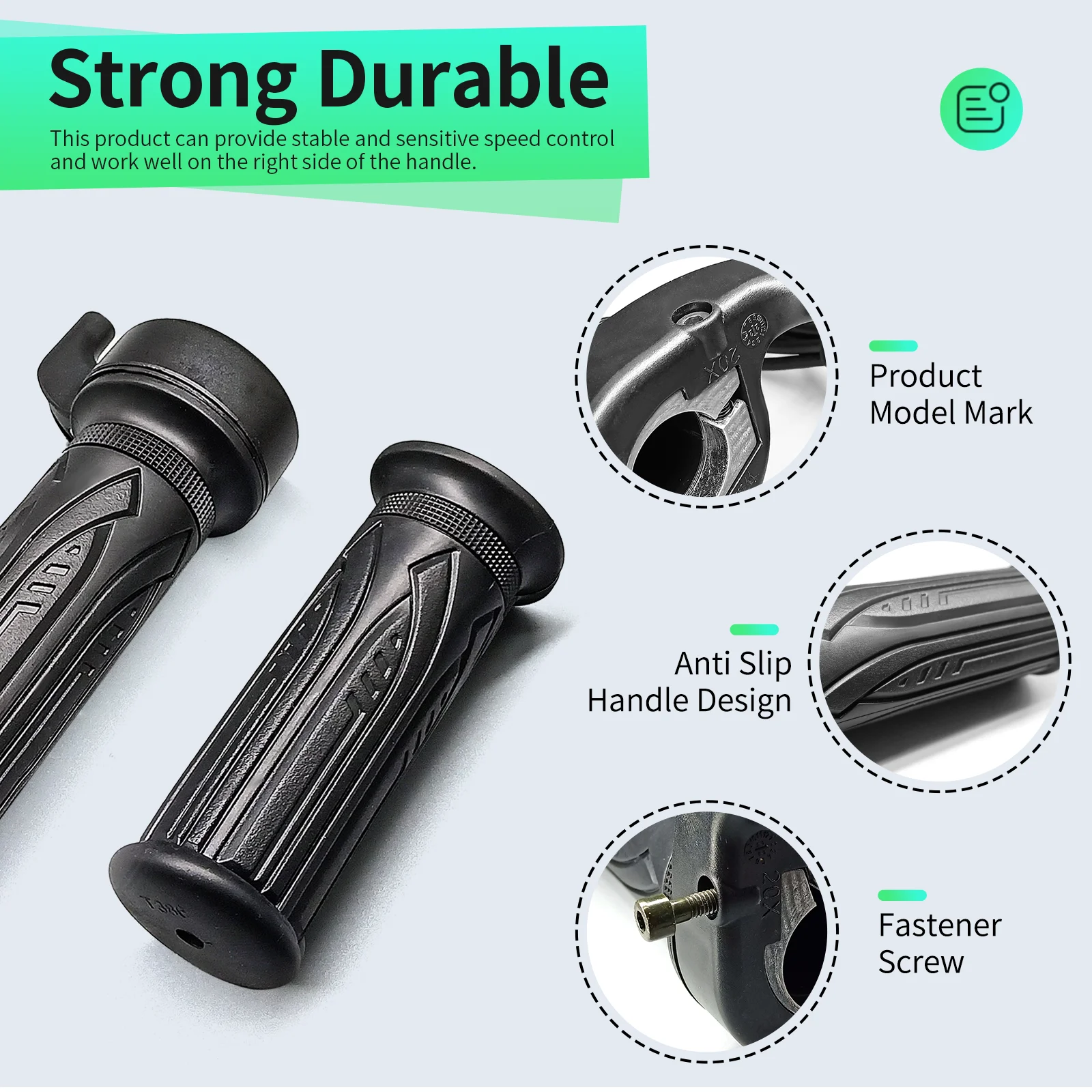 คันเร่งแบบหมุนเต็มที่ ด้านขวา 24V 36V 48V 60V 72V พร้อมหัวต่อแบบกันน้ำ/SM 3 ขา เหมาะสำหรับจักรยานไฟฟ้า