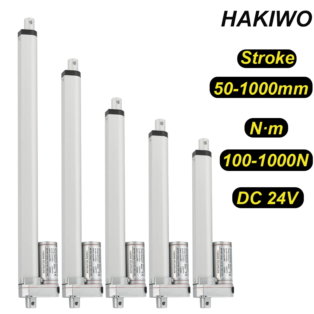 HAKIWO Atuador Linear 24V 1000N 100mm 300mm 500mm 600mm 800mm 900mm 1000mm Curso Solar Tracker Motorização da Porta 90 mm/s