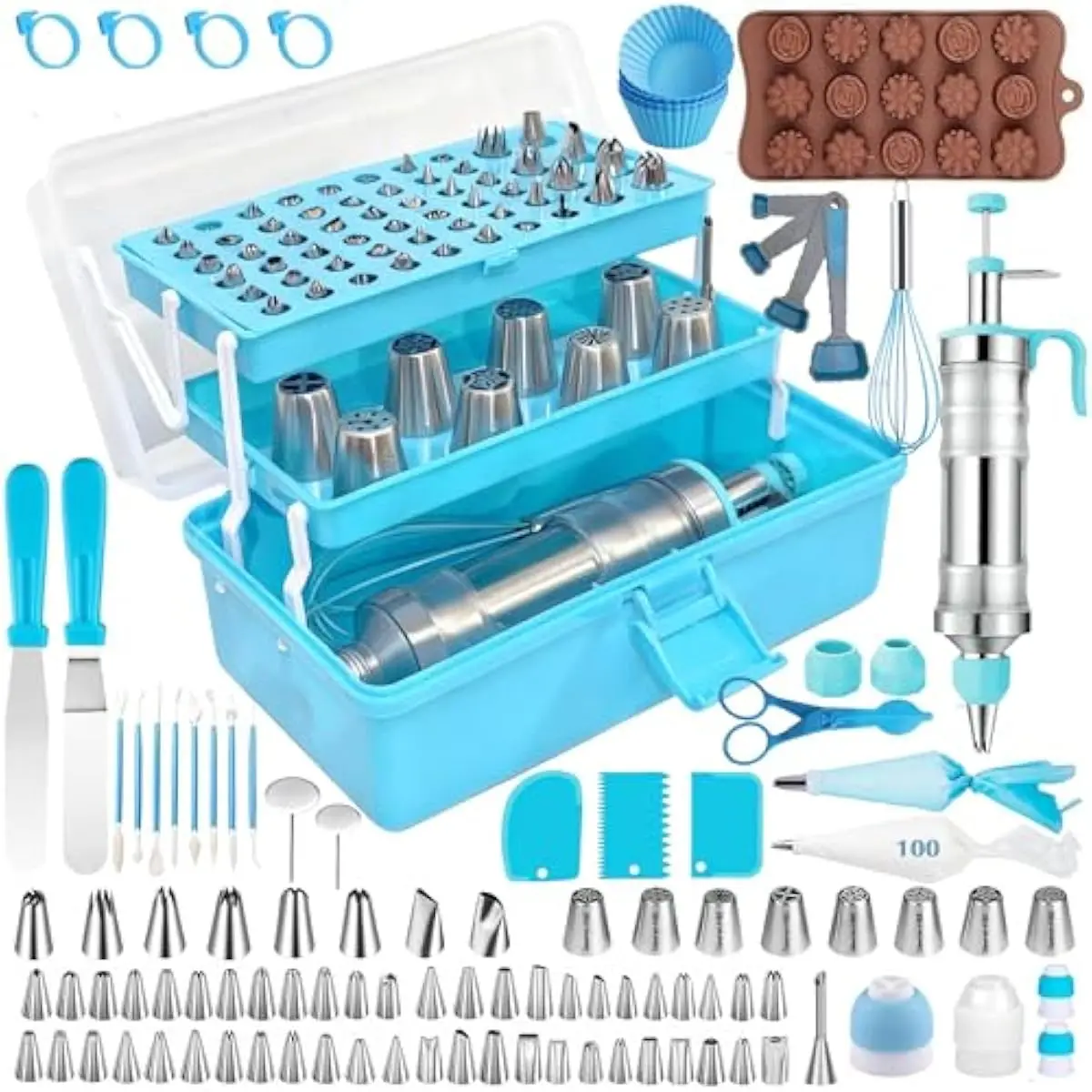 64-Piece Professional Cake Decorating Set Featuring Russian Sphere Tips Stainless Steel Nozzles Silicone Bags Food-Grade Tools F