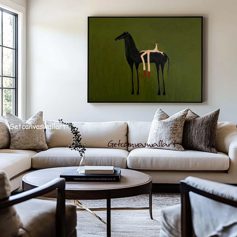 Modern Abstract Western Horse & Figure Wall Art Print Canvas Painting Poster Picture For Living Room,Bedroom Home Decor - view 2