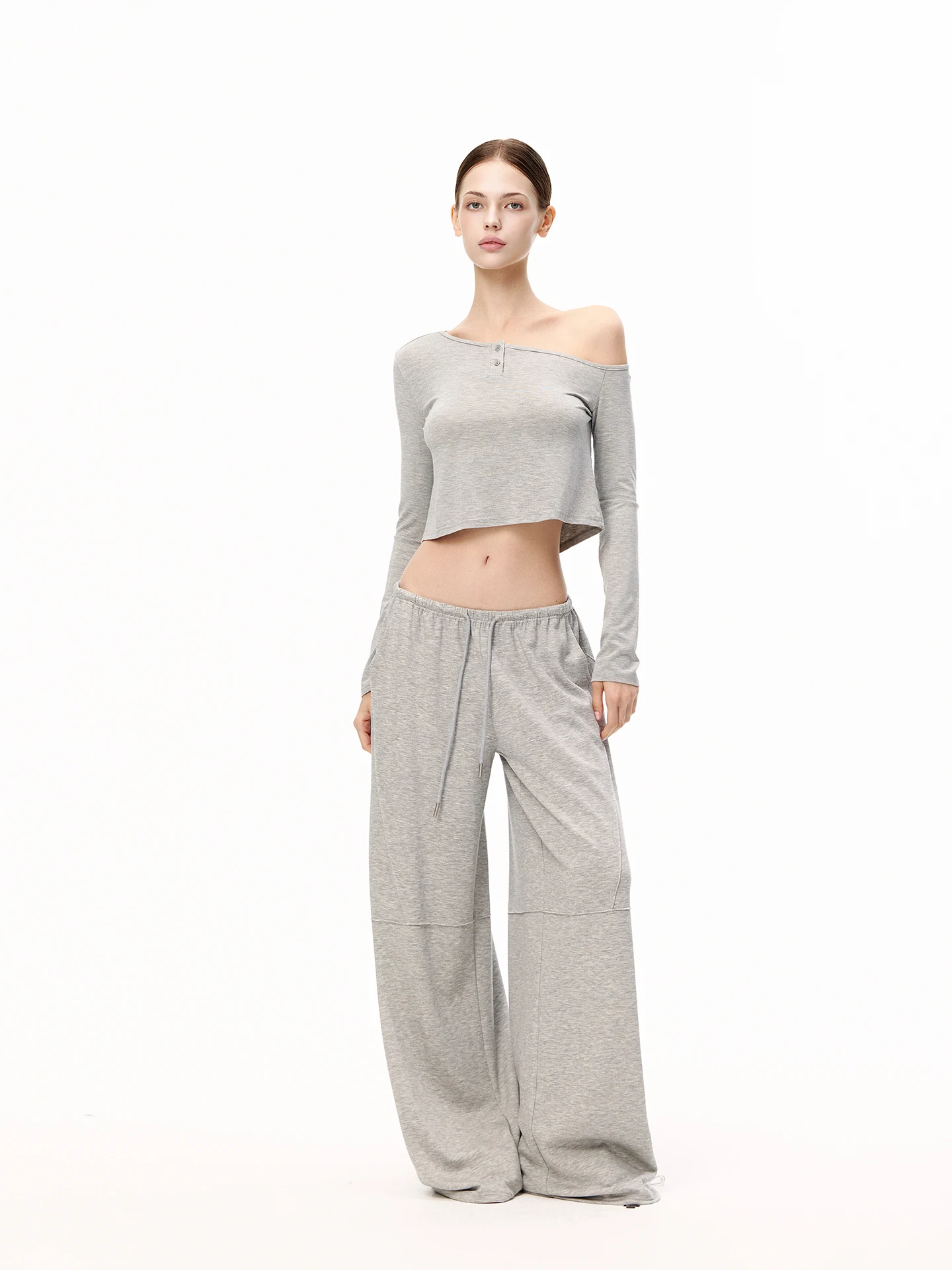 JLAUNT Grey Straight Leg Sports Pants Women's Loose Slimming Drapey Wide Leg Basic Casual Trousers Fashionable All-Match