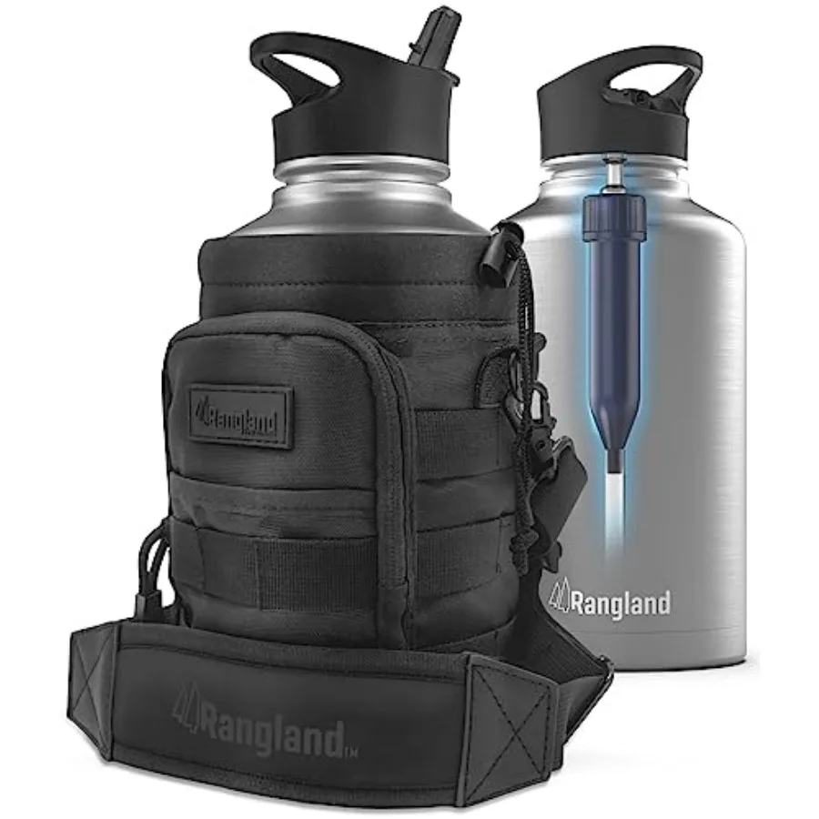 

Filtered Half Gallon Water Bottle with Straw Lid - Large Insulated Bottle with Filter System, Includes Carrier Bag with Padded